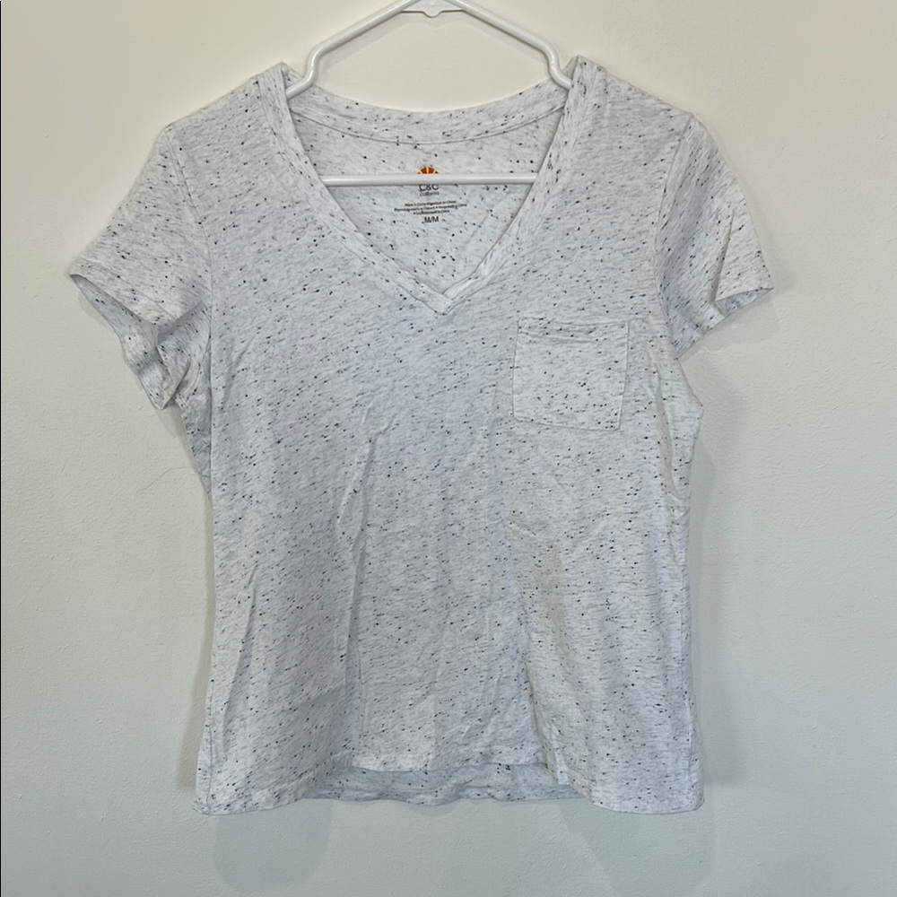 Women's White Speckled V-Neck Top